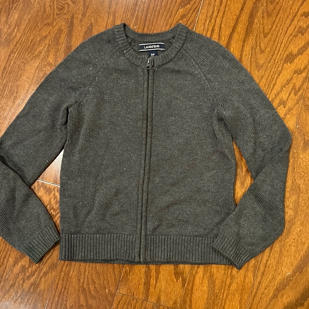 Lands’End Gray Zipper Sweater Girls Size 7-8 Small